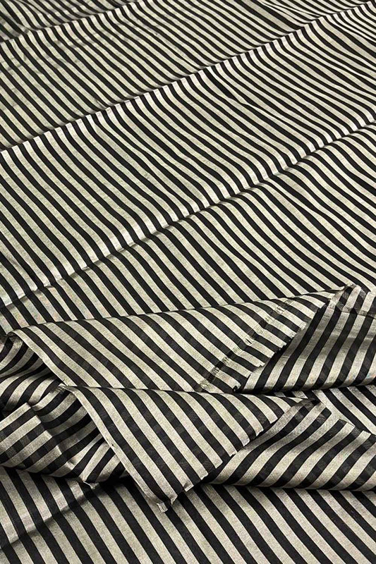 Black And Silver Handloom Chanderi Pure Tissue Silk Fabric ( 1 Mtr )
