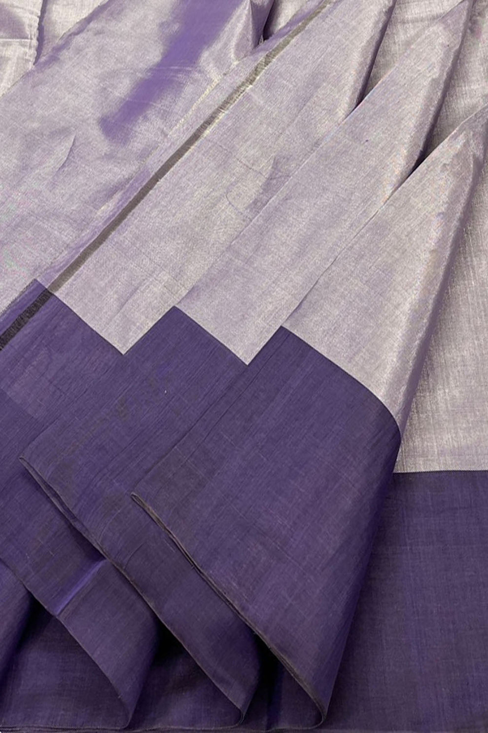 Purple - Handloom Full Silver Zari Tissue Chanderi Silk Fabric 23 main image 0
