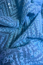 Blue Embroidered Chikankari Georgette Sequins Work Fabric ( 1 Mtr ) - Luxurion World