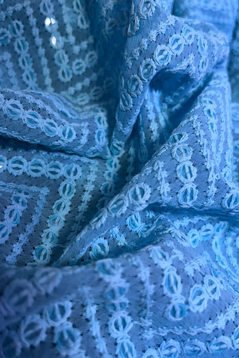 Blue Embroidered Chikankari Georgette Sequins Work Fabric ( 1 Mtr ) - Luxurion World