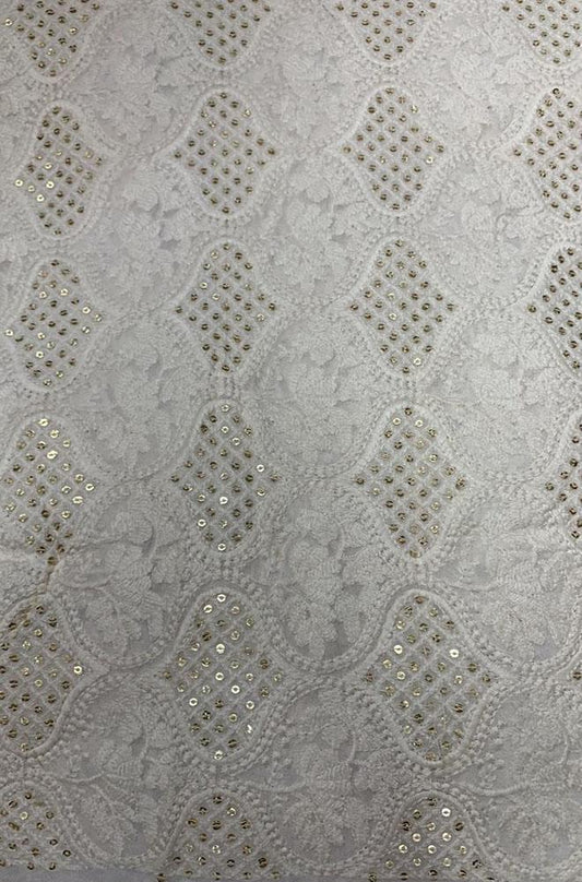 Dyeable Embroidered Chikankari Georgette Fabric (1 Mtr) - Luxurion World