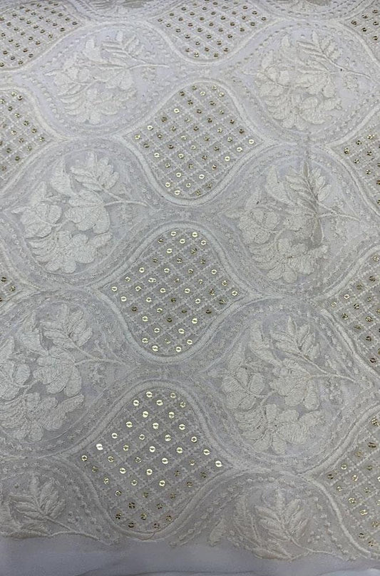 Dyeable Embroidered Chikankari Georgette Fabric (1 Mtr) - Luxurion World