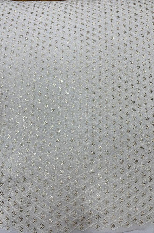 Dyeable Embroidered Chikankari Georgette Fabric (1 Mtr) - Luxurion World