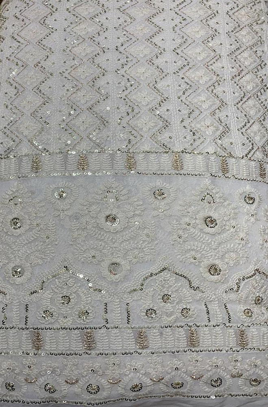 Dyeable Embroidered Chikankari Georgette Fabric (1 Mtr) - Luxurion World