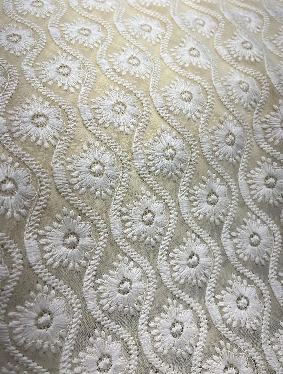 Yellow Embroidered Chikankari Georgette Fabric ( 1 Mtr ) - Luxurion World