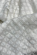 Off White Embroidered Chikankari Cotton Fabric ( 1 Mtr ) - Luxurion World