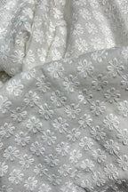 Off White Embroidered Chikankari Cotton Fabric ( 1 Mtr ) - Luxurion World
