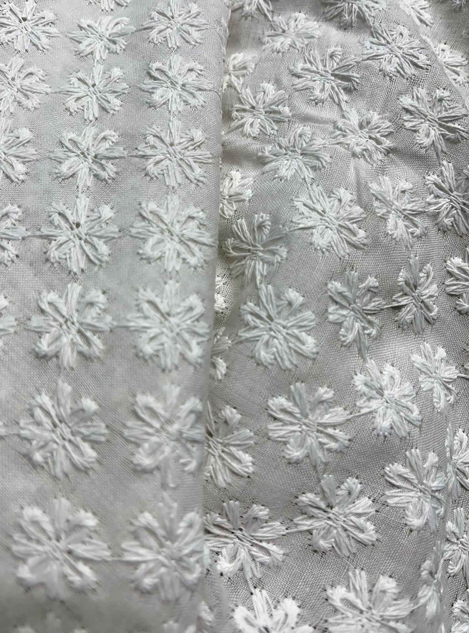 Off White Embroidered Chikankari Cotton Fabric ( 1 Mtr ) - Luxurion World