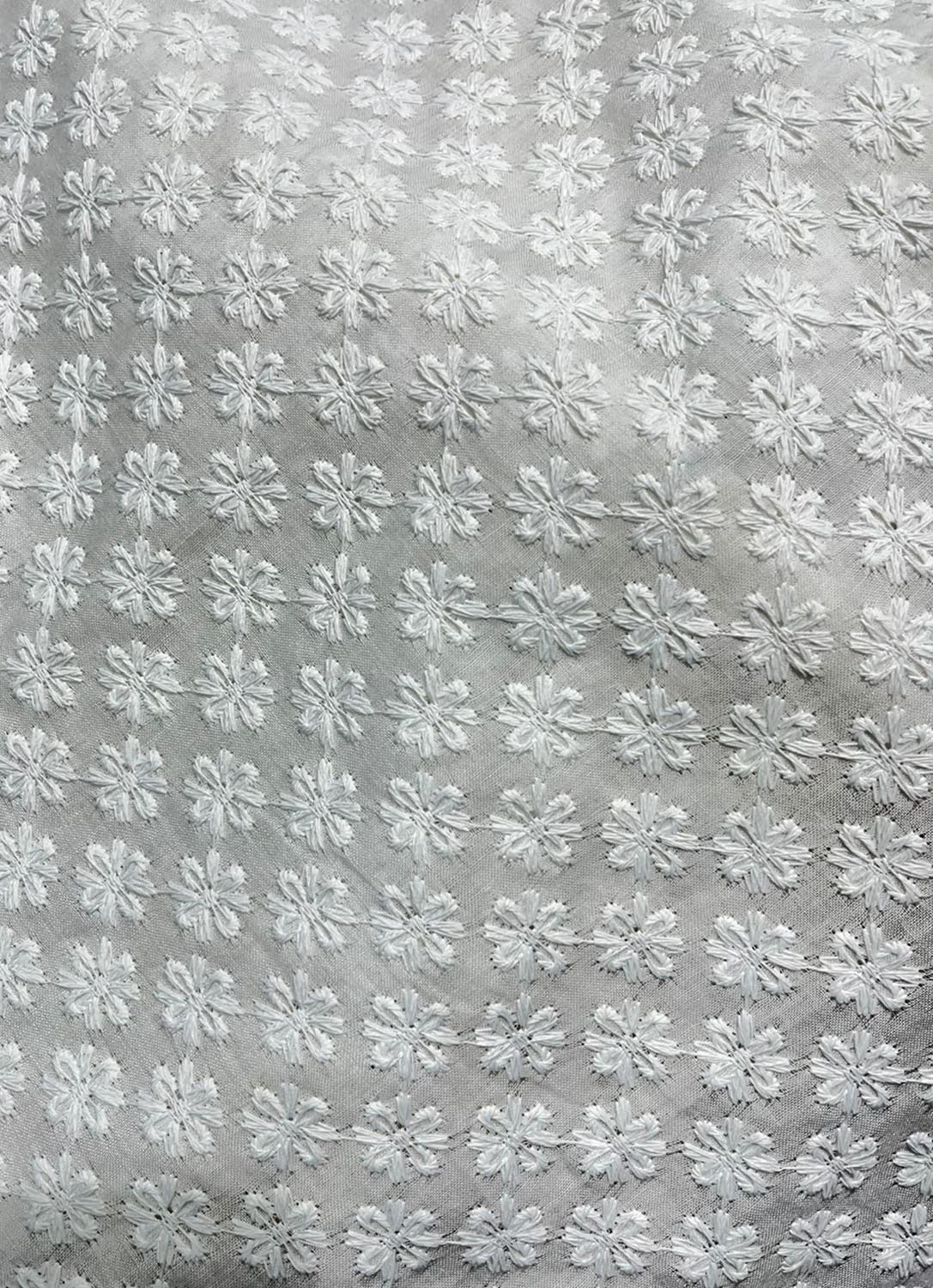 Off White Embroidered Chikankari Cotton Fabric ( 1 Mtr ) - Luxurion World