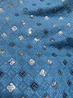 Blue Embroidered Chikankari Cotton Fabric ( 1 Mtr ) - Luxurion World