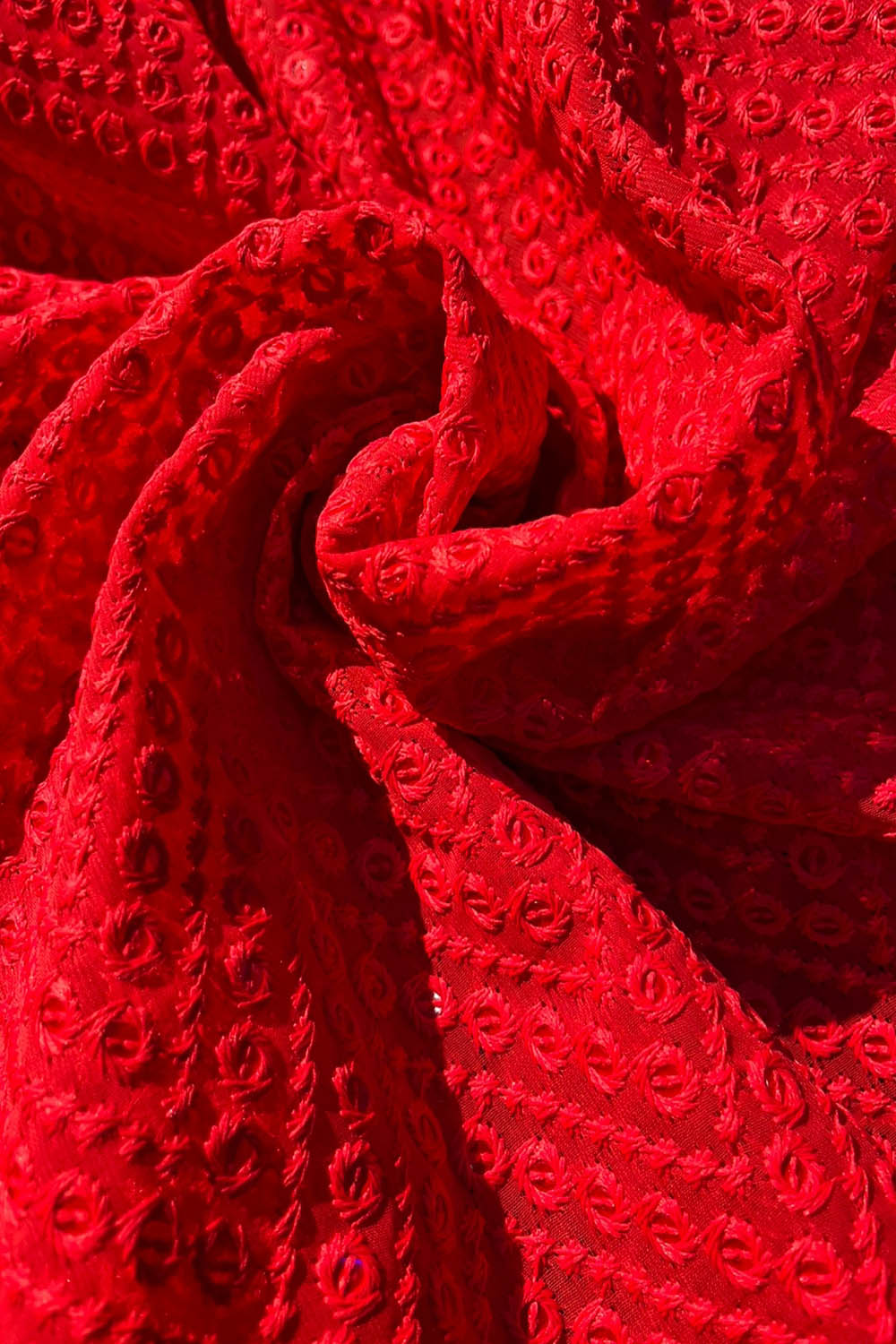 Red Embroidered Chikankari Georgette Sequins Work Fabric ( 1 Mtr ) - Luxurion World