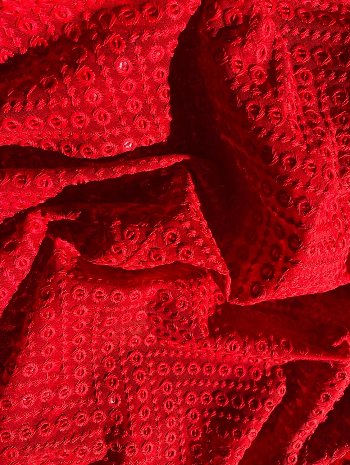 Red Embroidered Chikankari Georgette Sequins Work Fabric ( 1 Mtr ) - Luxurion World