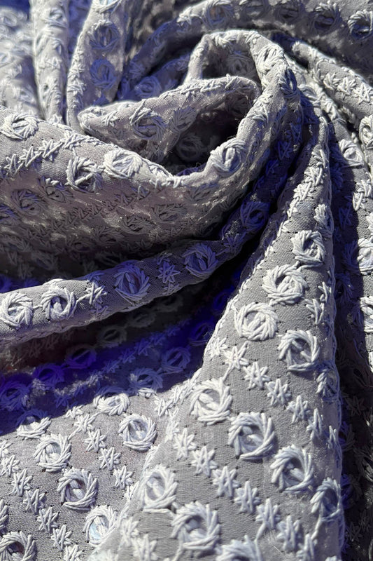 Grey Embroidered Chikankari Georgette Sequins Work Fabric ( 1 Mtr ) - Luxurion World