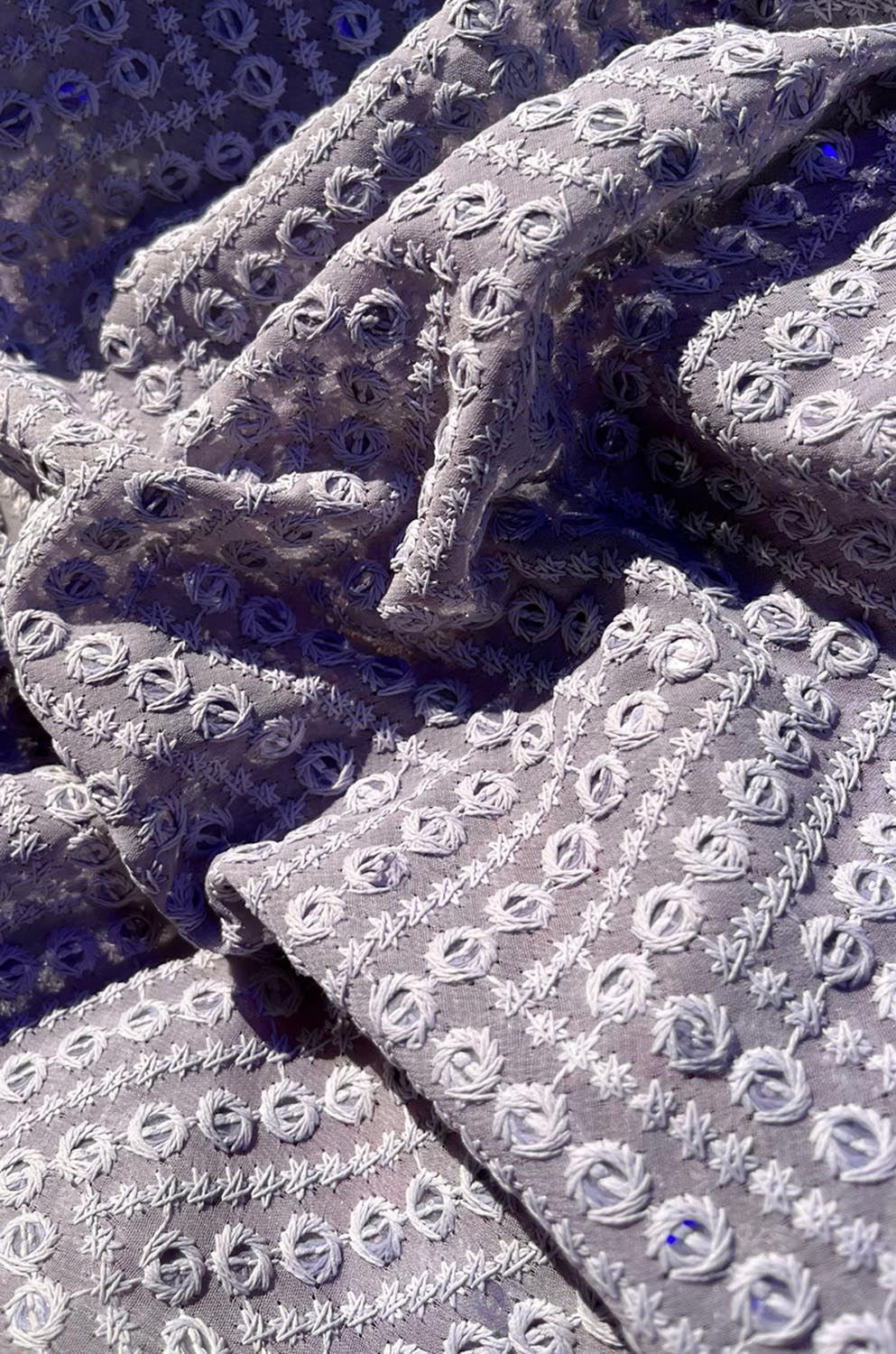 Grey Embroidered Chikankari Georgette Sequins Work Fabric ( 1 Mtr ) - Luxurion World