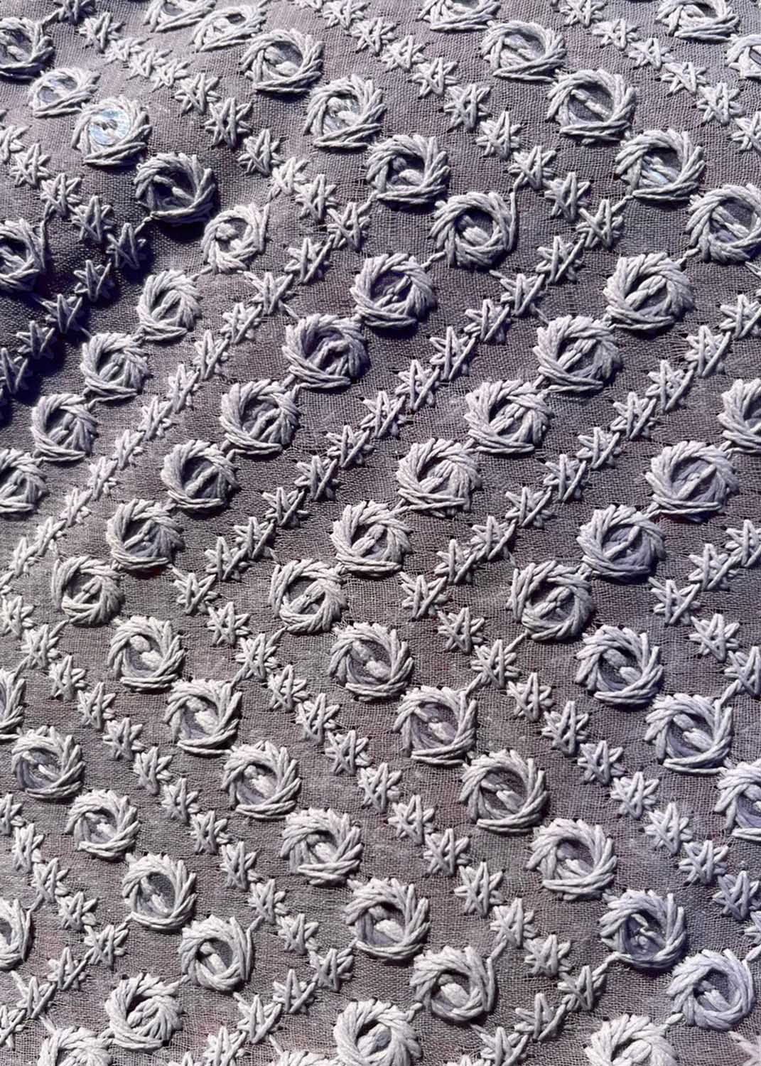 Grey Embroidered Chikankari Georgette Sequins Work Fabric ( 1 Mtr ) - Luxurion World