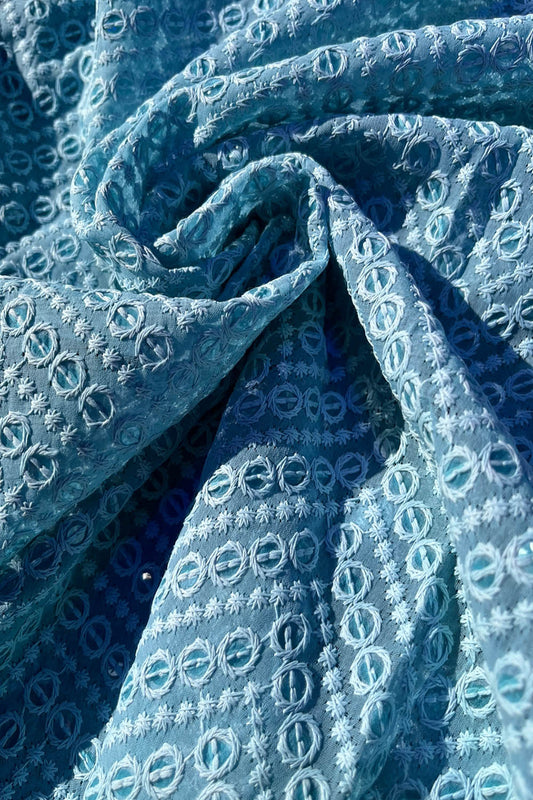Blue Embroidered Chikankari Georgette Sequins Work Fabric ( 1 Mtr )