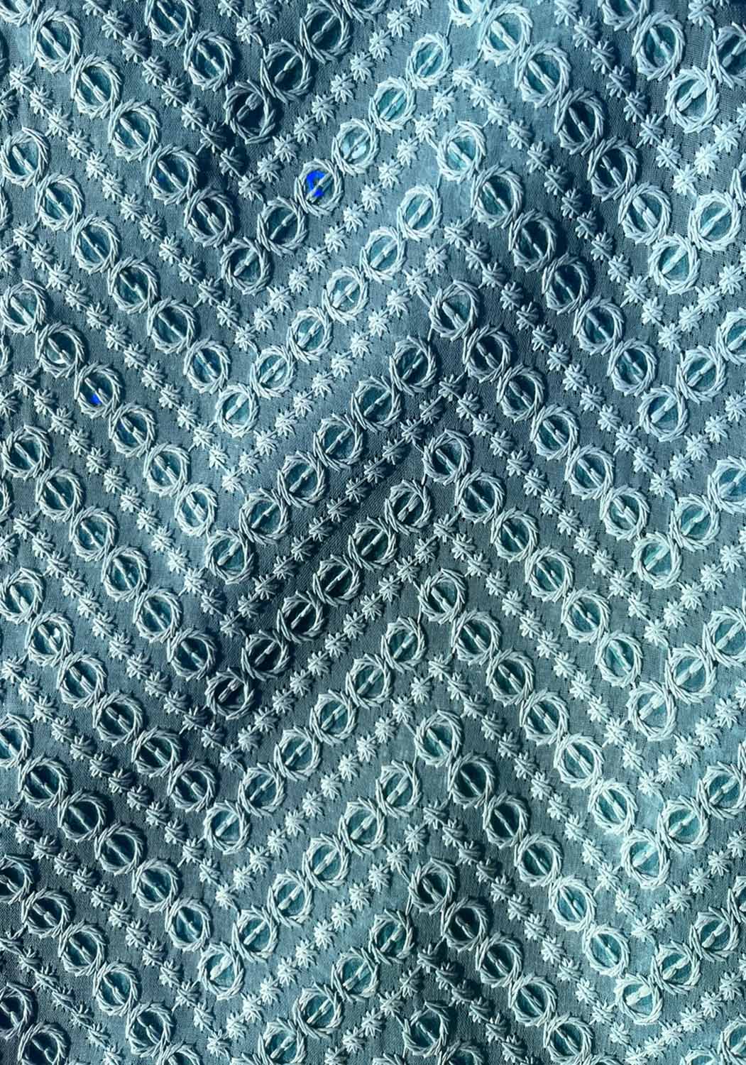 Blue Embroidered Chikankari Georgette Sequins Work Fabric ( 1 Mtr ) - Luxurion World
