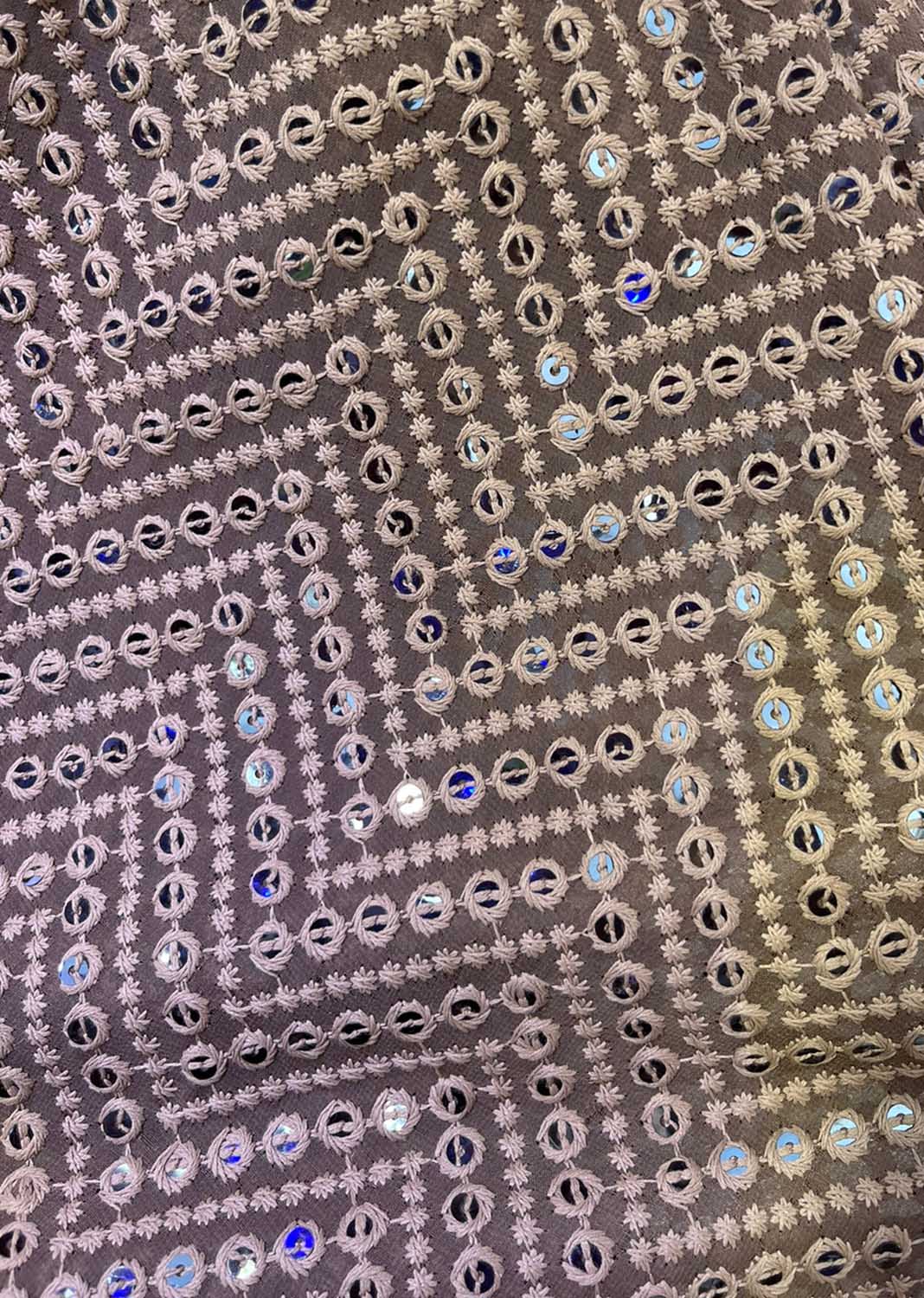 Grey Embroidered Chikankari Georgette Sequins Work Fabric ( 1 Mtr ) - Luxurion World