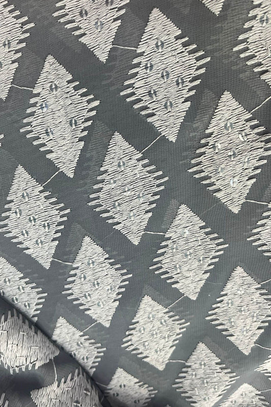 Stunning Grey Chikankari Georgette Fabric with Embroidered Details - Luxurion World
