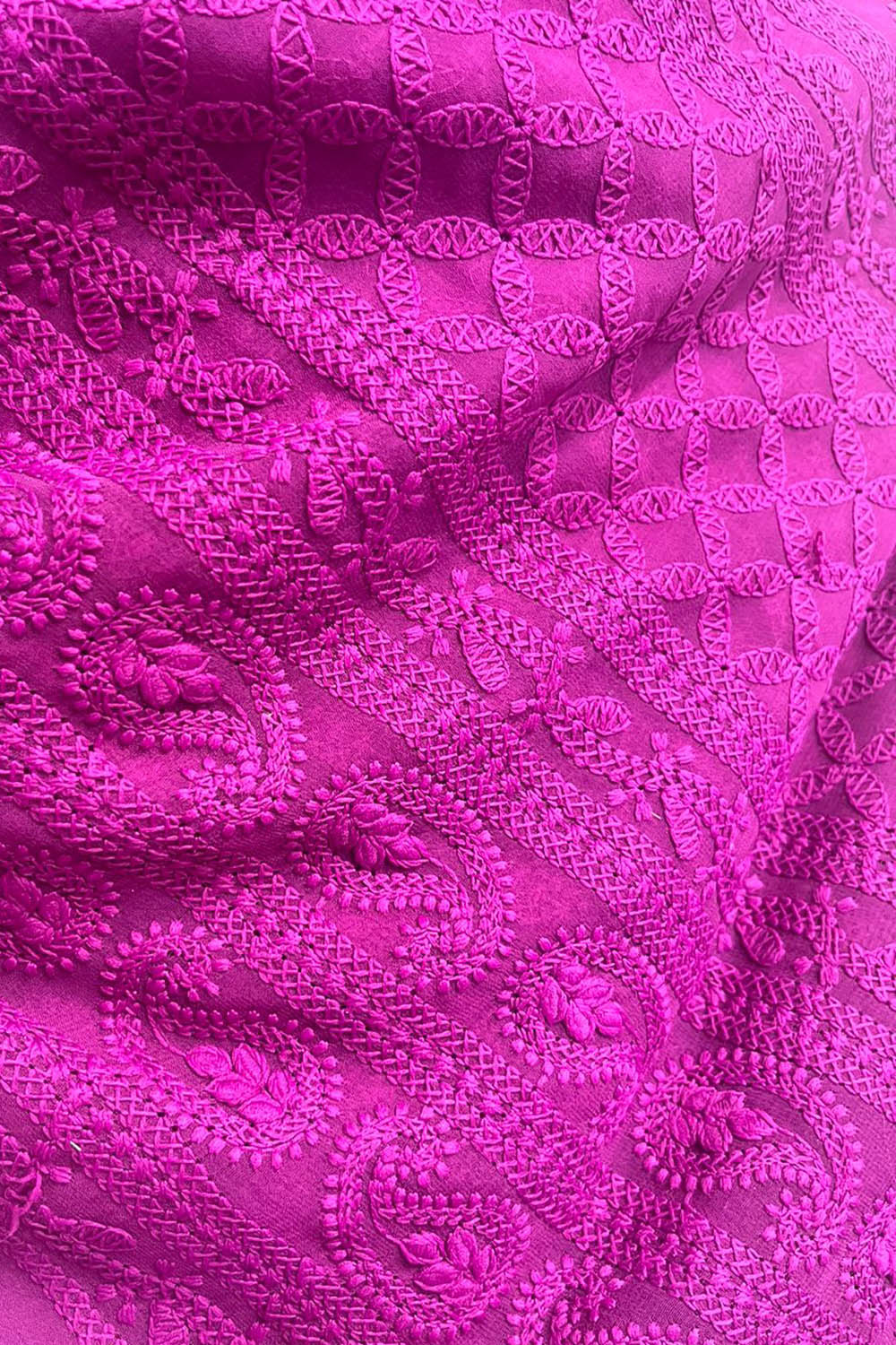 Stunning Pink Chikankari Georgette Fabric with Intricate Embroidery