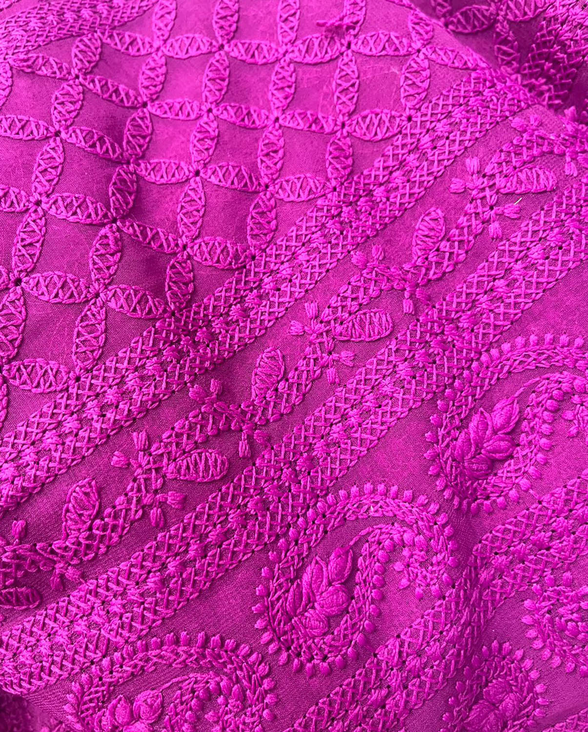 Stunning Pink Chikankari Georgette Fabric with Intricate Embroidery - Luxurion World