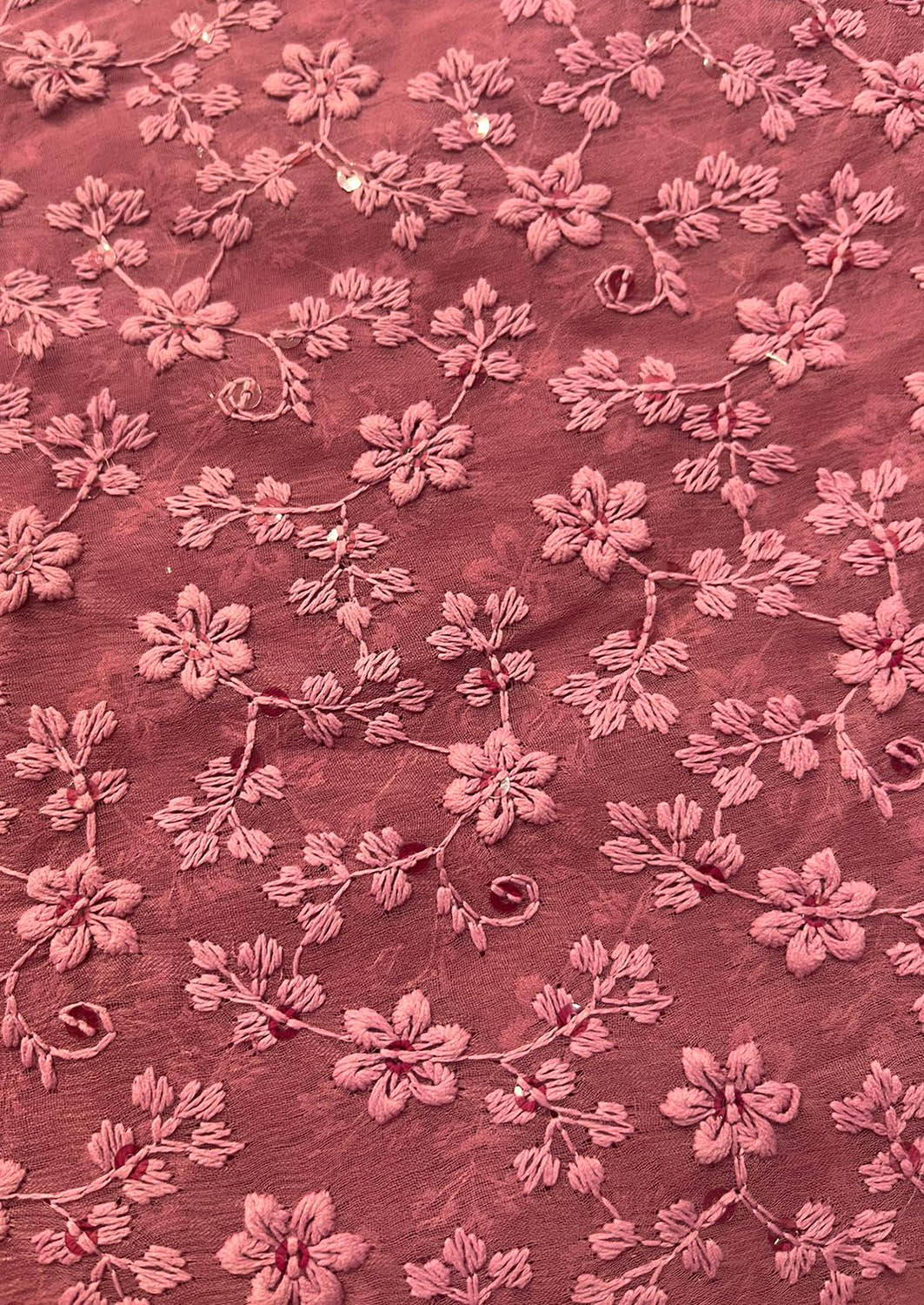 Stunning Pink Chikankari Georgette Fabric with Embroidery - Luxurion World