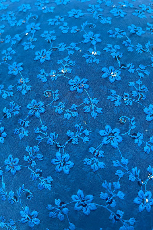 Stunning Blue Chikankari Georgette Fabric with Intricate Embroidery - Luxurion World