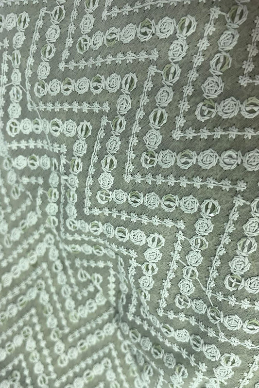 Stunning Green Chikankari Georgette Fabric with Embroidery - Luxurion World