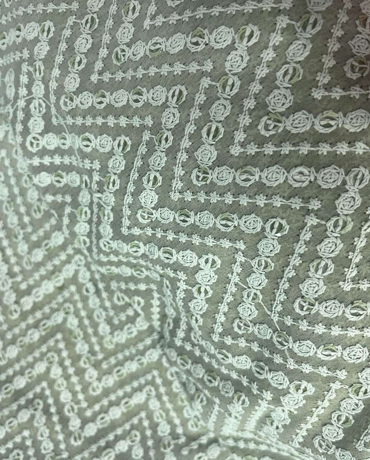 Stunning Green Chikankari Georgette Fabric with Embroidery - Luxurion World