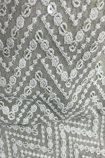 Stunning Grey Chikankari Georgette Fabric with Elegant Embroidery