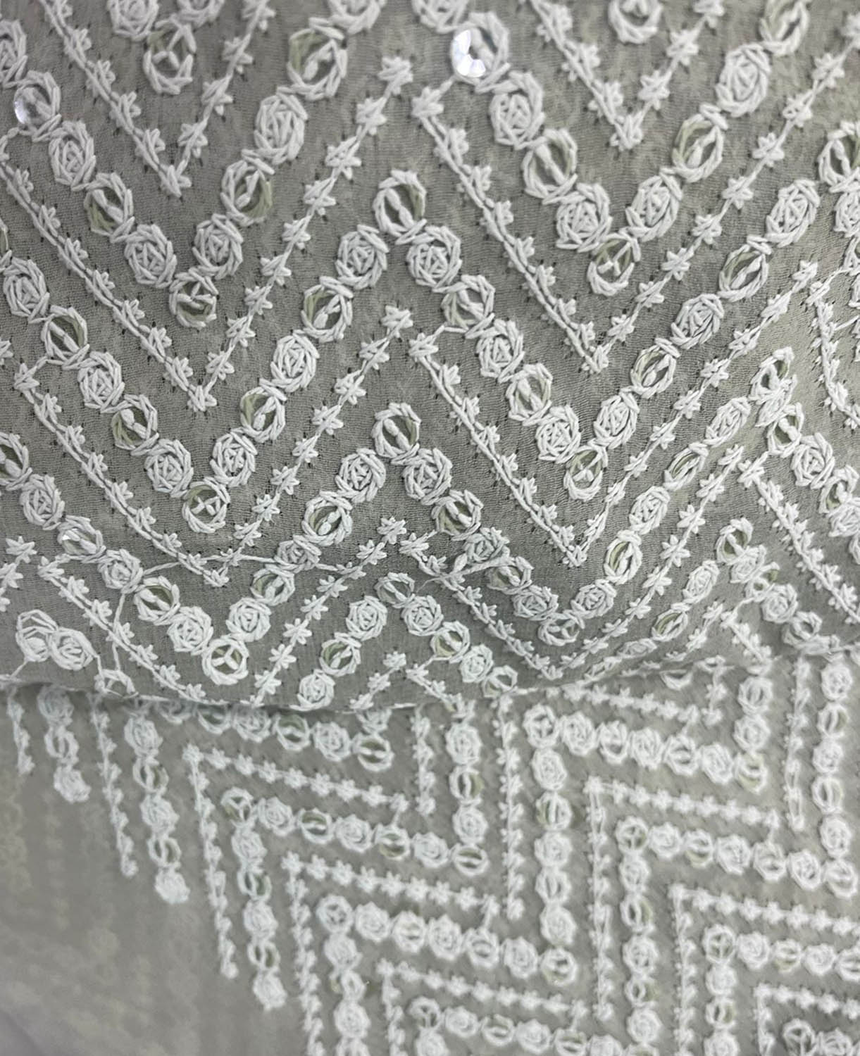 Stunning Grey Chikankari Georgette Fabric with Elegant Embroidery - Luxurion World