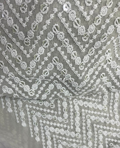 Stunning Grey Chikankari Georgette Fabric with Elegant Embroidery