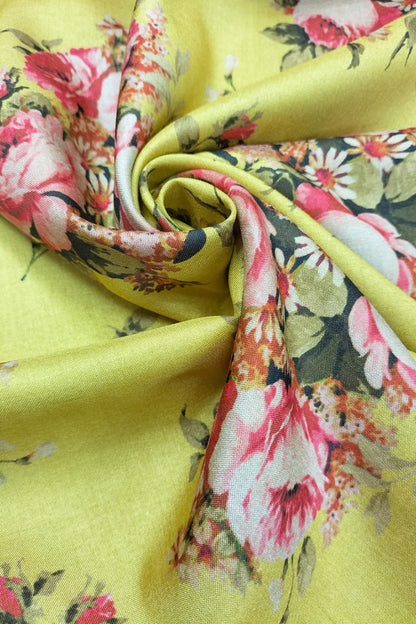 Yellow Digital Printed Silk Fabric - Luxurion World