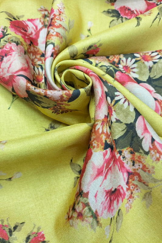 Yellow Digital Printed Silk Fabric - Luxurion World