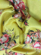 Yellow Digital Printed Silk Fabric - Luxurion World
