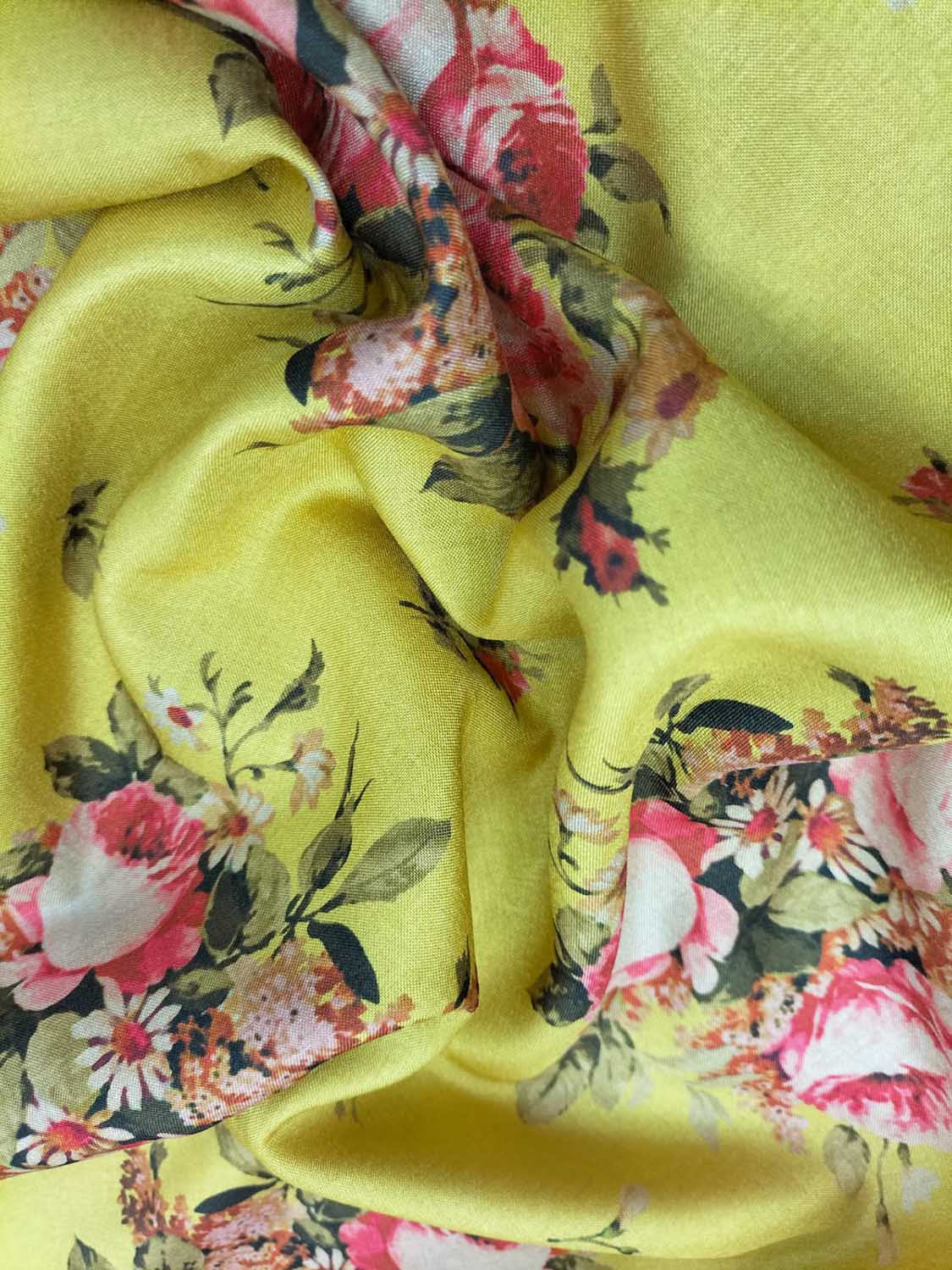 Yellow Digital Printed Silk Fabric - Luxurion World