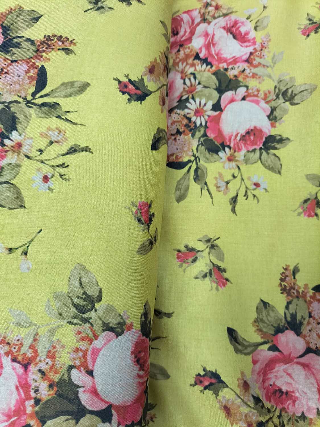 Yellow Digital Printed Silk Fabric - Luxurion World