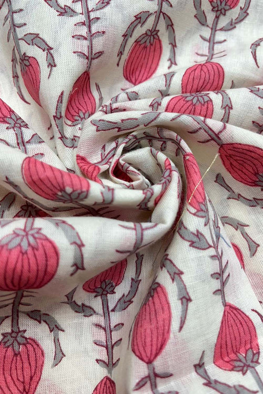 Off White Digital Printed Cotton Fabric ( 1 Mtr ) - Luxurion World