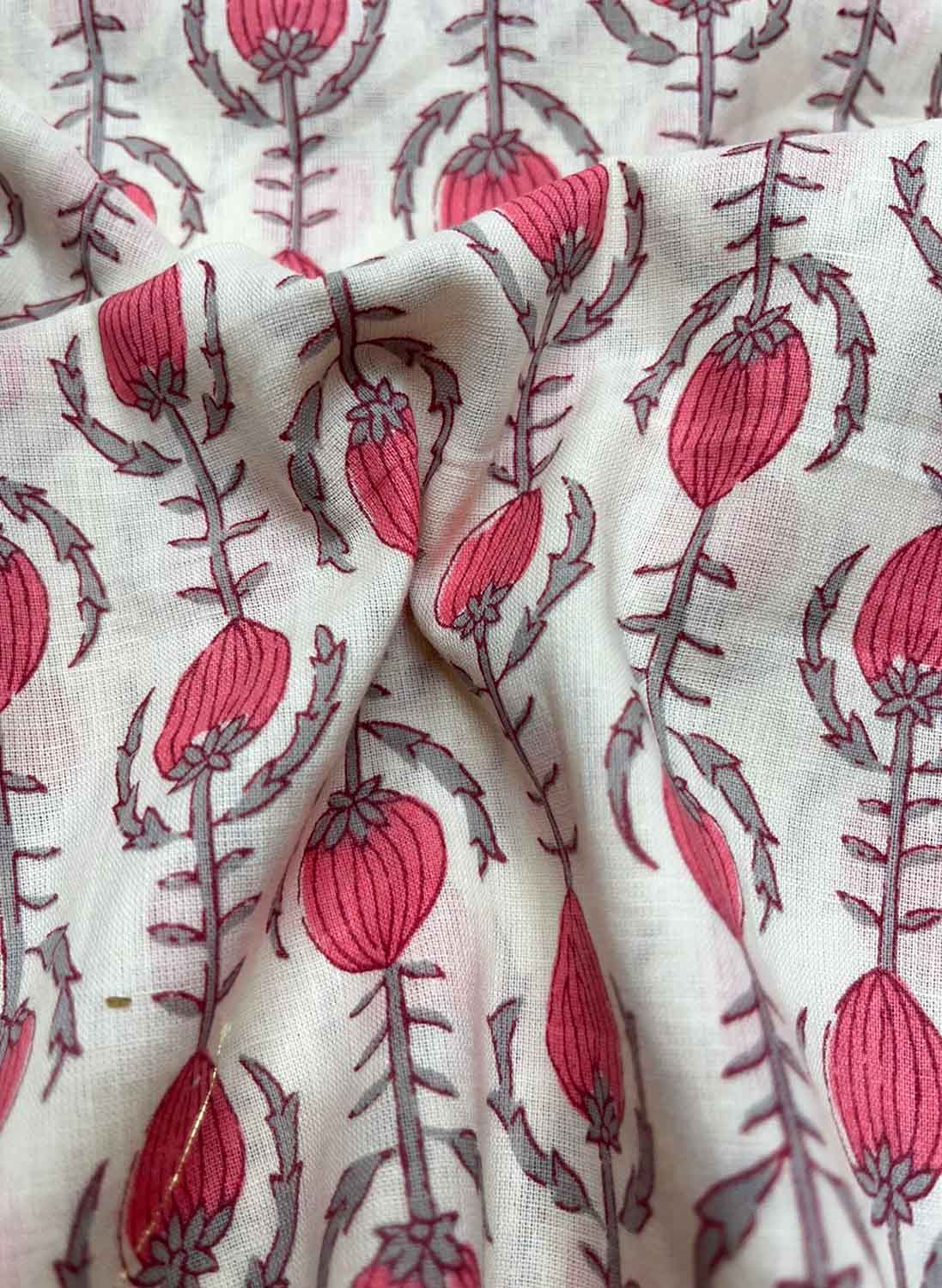 Off White Digital Printed Cotton Fabric ( 1 Mtr ) - Luxurion World
