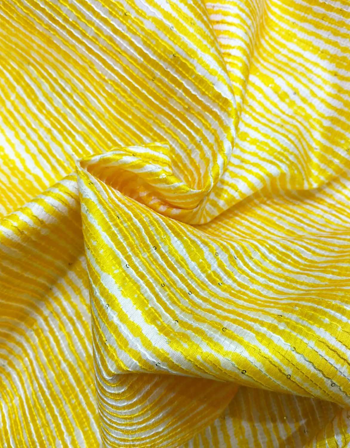 Yellow Trendy Digital Printed Dupion Silk Sequin Work Fabric - Luxurion World