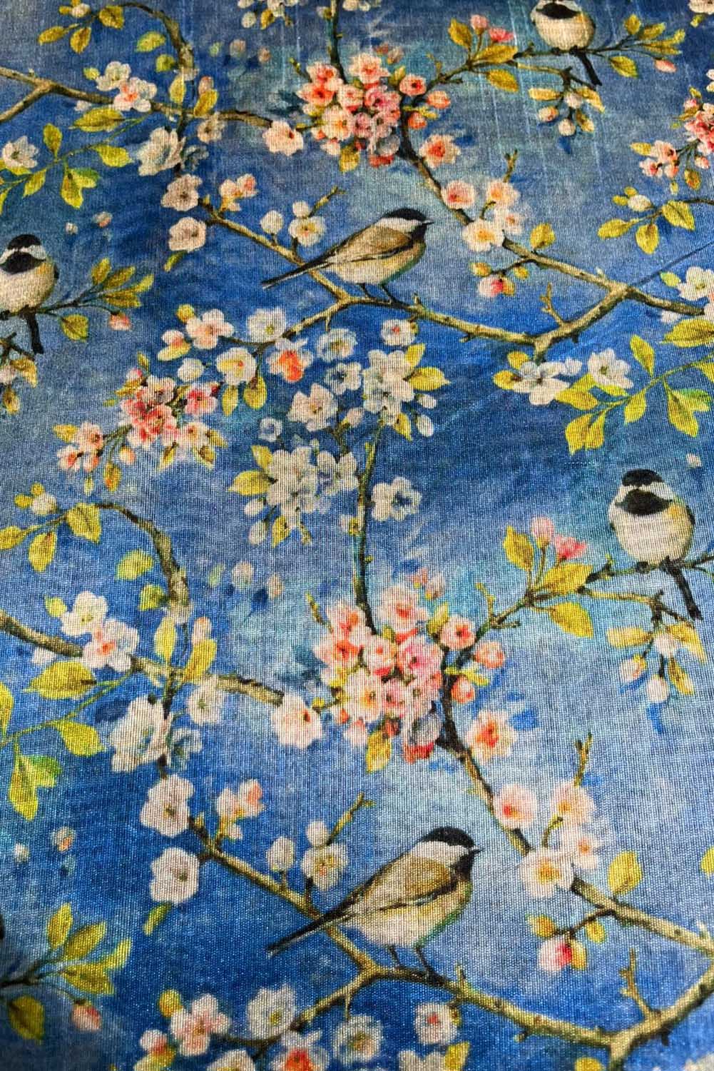 Blue Digital Printed Tussar Silk Fabric ( 1 Mtr )