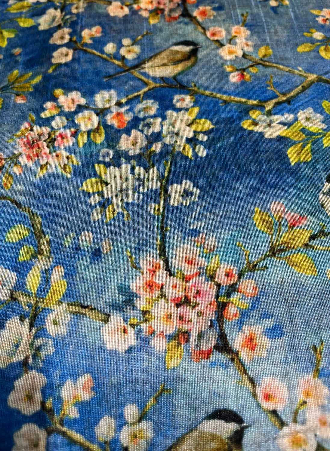 Blue Digital Printed Tussar Silk Fabric ( 1 Mtr ) - Luxurion World