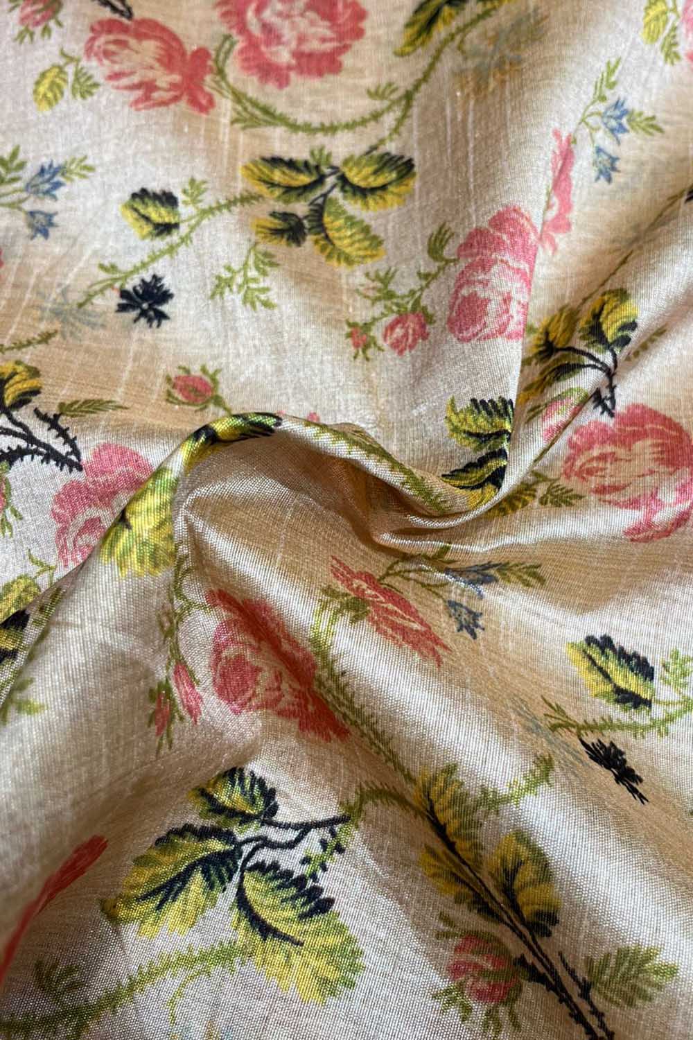 Pastel Digital Printed Tussar Silk Fabric ( 1 Mtr ) - Luxurion World