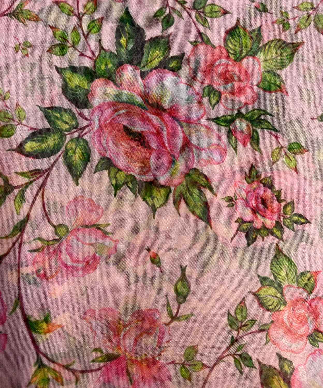 Pink Digital Printed Organza Silk Floral Design Fabric ( 1 Mtr ) - Luxurion World