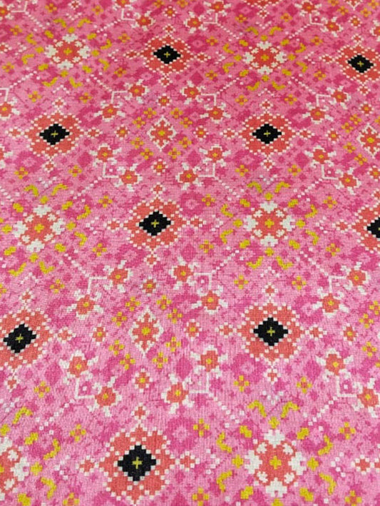Pink Digital Printed Tussar Silk Fabric ( 1 Mtr ) - Luxurion World