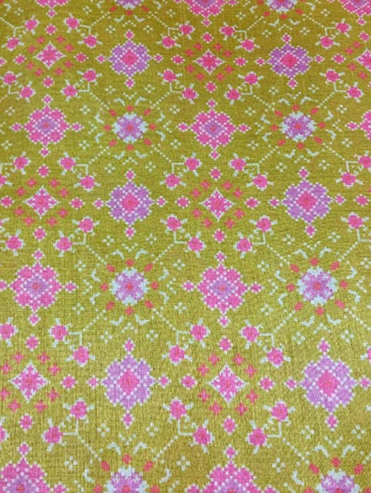 Green Digital Printed Tussar Silk Fabric ( 1 Mtr ) - Luxurion World