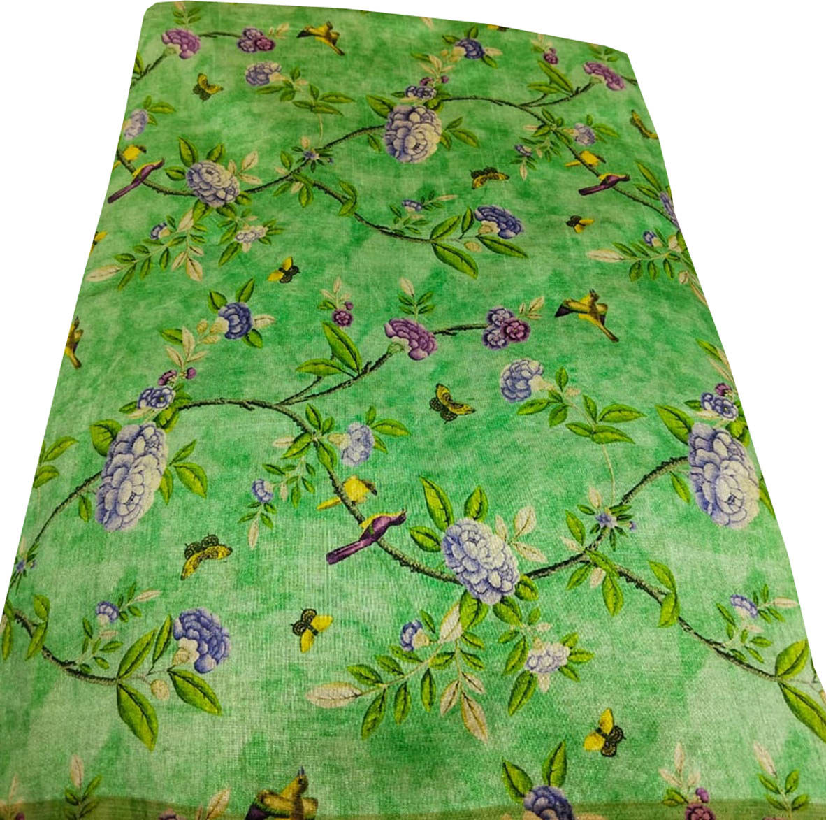 Green Digital Printed Tussar Silk Fabric ( 1 Mtr )