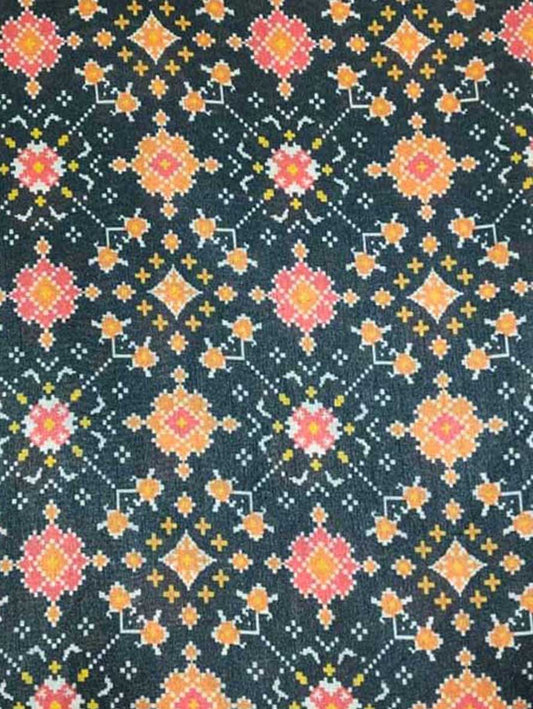 Black Digital Printed Tussar Silk Fabric ( 1 Mtr ) - Luxurion World