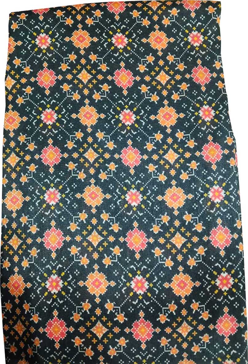 Black Digital Printed Tussar Silk Fabric ( 1 Mtr ) - Luxurion World