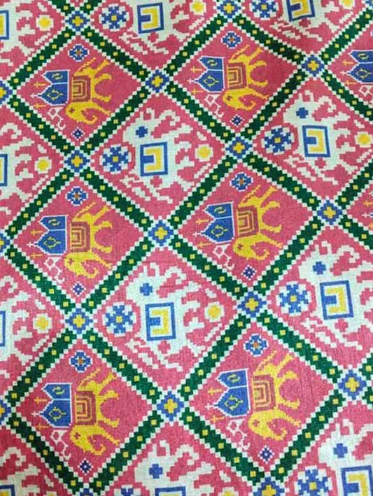 Pink Digital Printed Tussar Silk Fabric ( 1 Mtr ) - Luxurion World